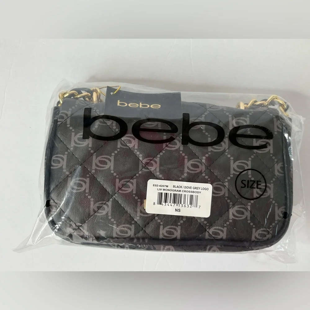 BEBE LIV MONOGRAM CROSSBODY BLACK DOVE GREY LOGO PURSE SHOULDERBAG NEW WITH TAG - Picture 8 of 11